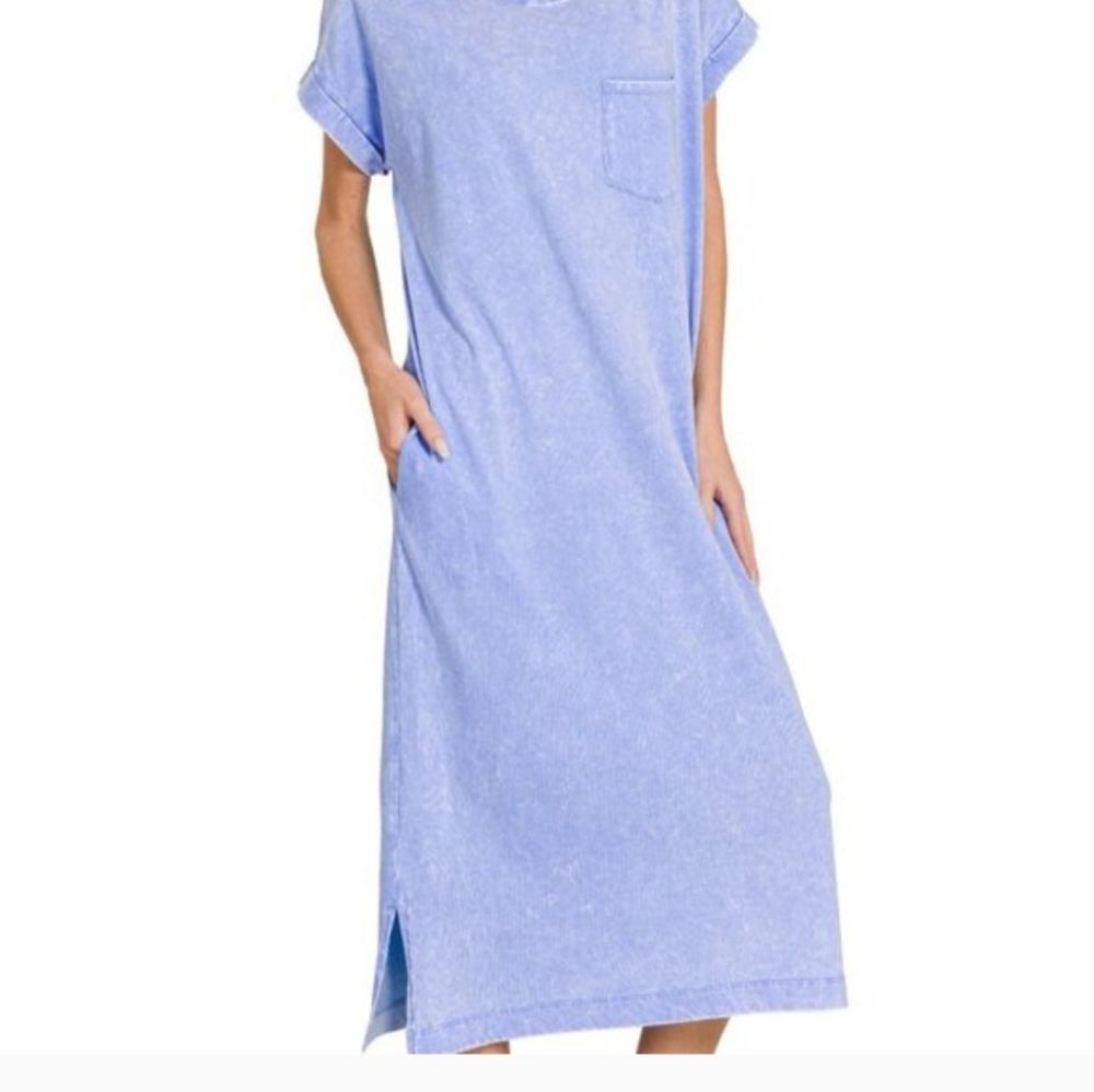 Zenana Washed Exposed Seam Short Sleeve T-Shirt Dress